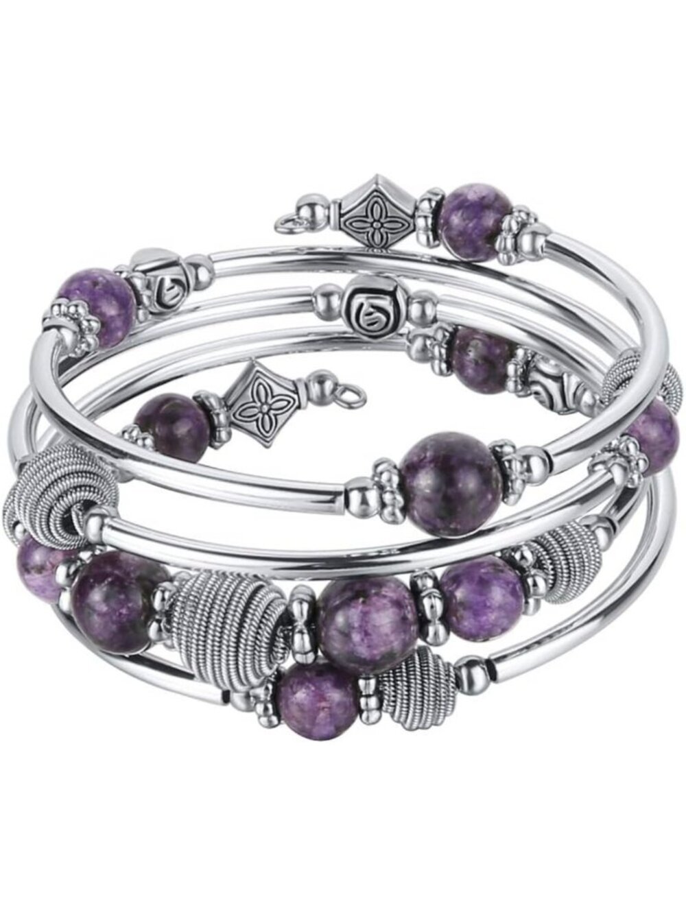 Chic Beaded Chakra Bangle Bracelet - Turquoise & Silver Metal Wrap Jewelry, Gift